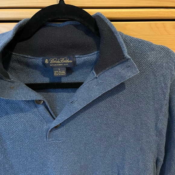 Brooks Brothers Cotton Cashmere blend Henley sweater in blue with buttons - Picture 9 of 9